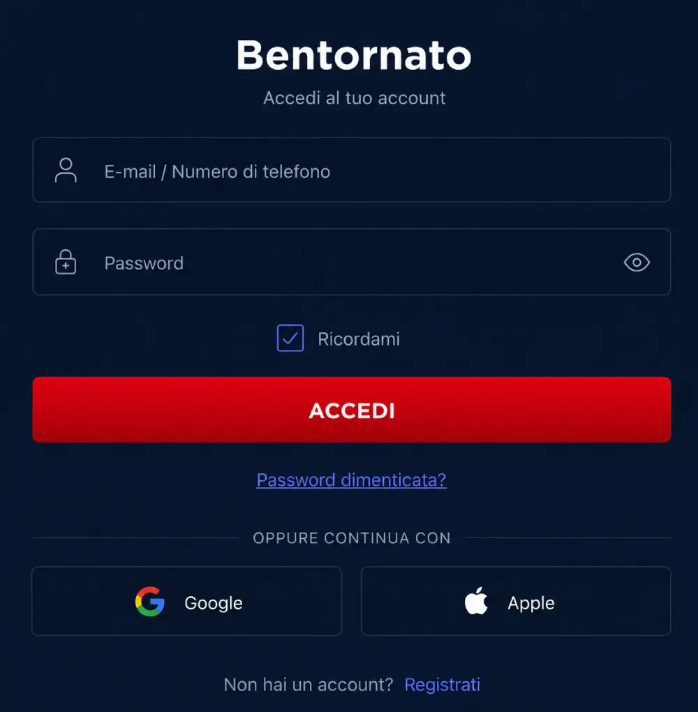 VegasHero login &mdash; Bentornato